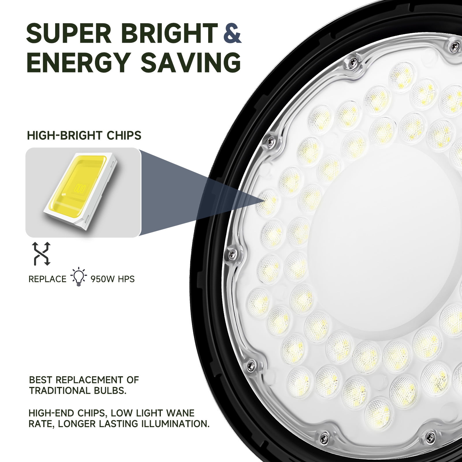 200W LED High Bay Light 34,000LM, 5000K Daylight UFO High Bay LED Shop Lights with Plug 5' Cable US Plug, U Bracket, IP65 Waterproof Lamp, 70000+ Hours Lifetime, Commercial Workshop Garage granary Li