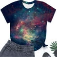thumbnail image 4 of T-shirts pour Femmes Mode Décontractée Col Rond Étoile Scintillant Imprimé Manches Courtes T-Shirts pour Femmes Bleu Clair TTG, 4 of 4