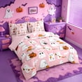thumbnail image 2 of Homewish Cute Cartoon Halloween Ghost 7-Piece Twin Bedding,Pumpkin Bat Banner Print Bedding Comforter Set,Blush Pink,Pink Reversible, 2 of 8