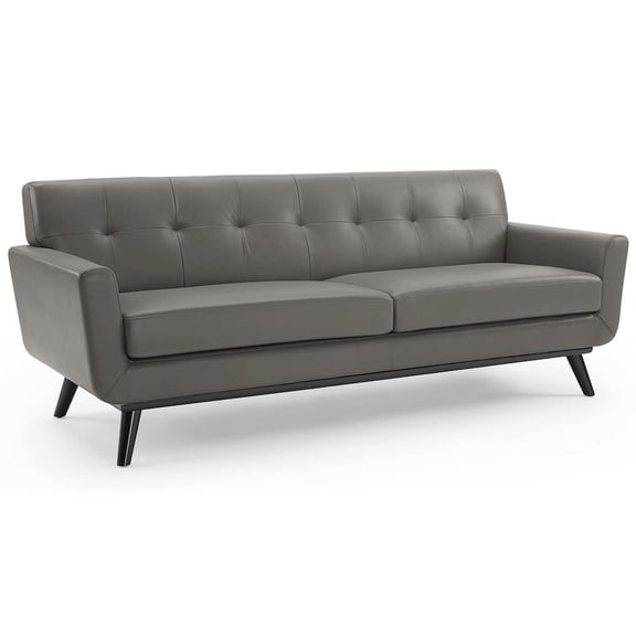 Modway Engage Modern Top-Grain Leather Living Room Sofa in Gray