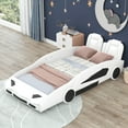 thumbnail image 2 of Euroco Modern Wood Race Car-Shaped Twin Platform Bed for Kids Teens Bedroom, Upholstery Car Bed for Kids Gift, White, 2 of 13