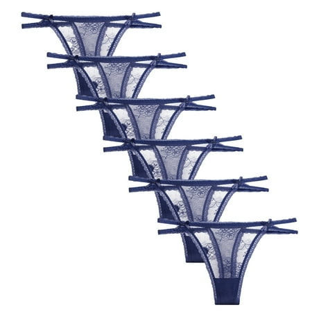 

Baywell G-String Thongs 6 Pieces for Women Sexy Lace Low Rise Underwear for Ladies No Show T-back Tanga Panties Blue S-XL