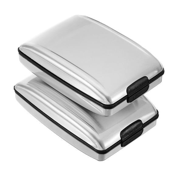 Uxcell RFID Wallet Credit Card Holder Aluminum Metal Women Men Purse Hard Case Silver 2 Pack