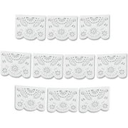 White Papel Picado Mexican Plastic Banner (1 Pack) - 1 x 10 Large Panels / 16 Feet Long - Great Decor for Wedding Streamers, Baptism Decorations, Showers and More by Ole Rico
