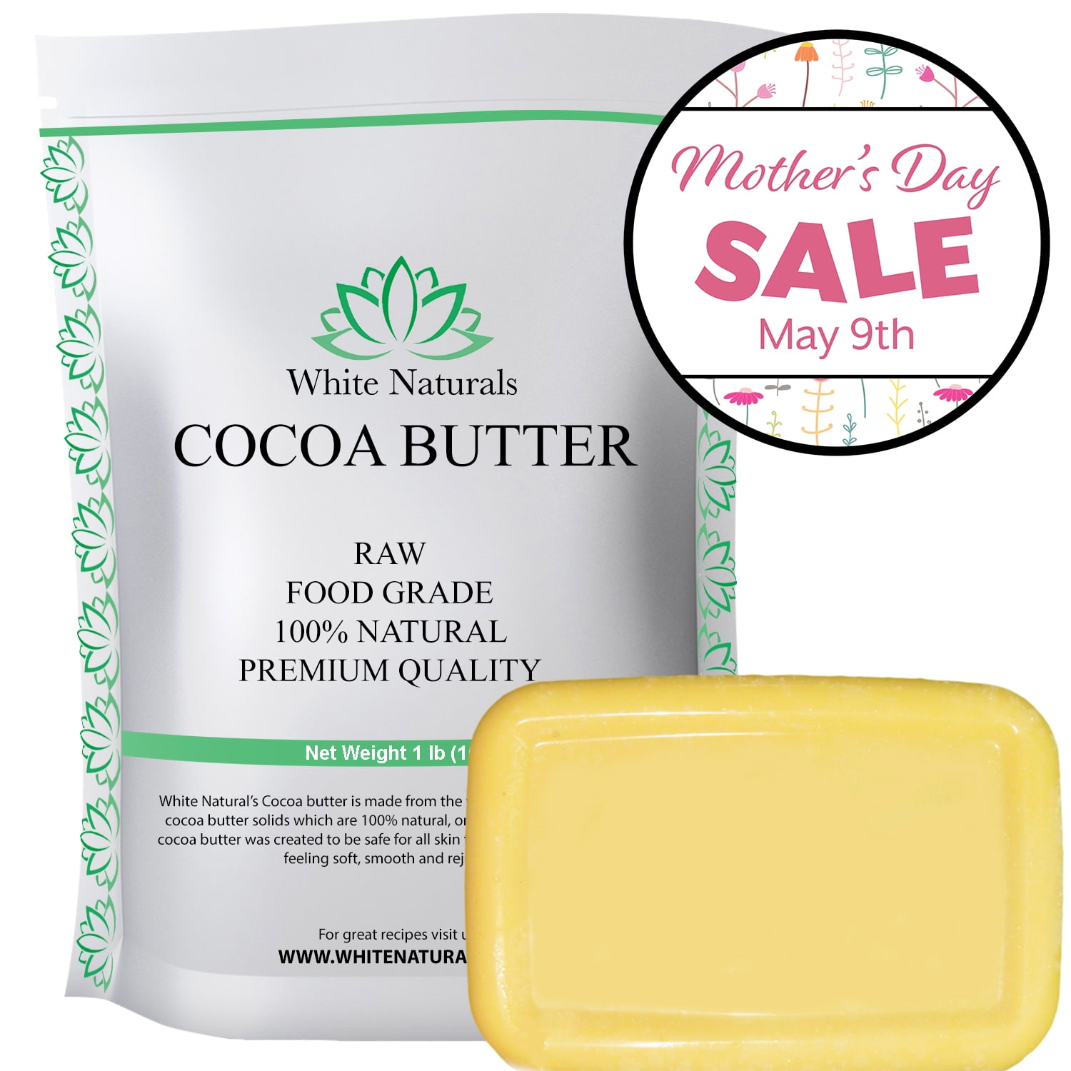 Organic Raw Cocoa Butter 1 lb, Unrefined, Pure, Natural, Food Grade