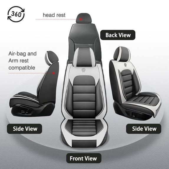 Fit for SUBARU LEGACY 2012, Gray and White Car Seat Covers, Premium Leather Full Set of 5 Seats With Lumbar Support Non-slip, Pet Car Seat Covers