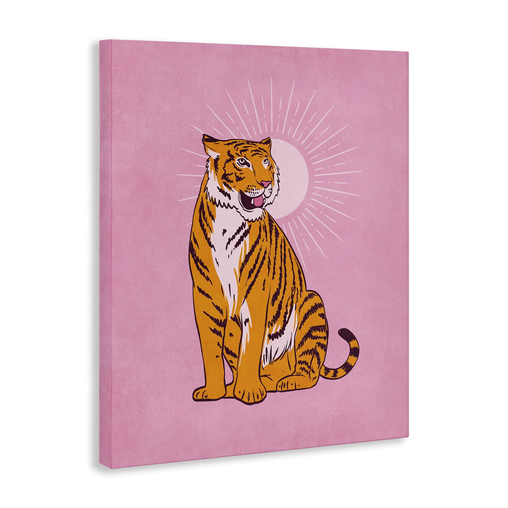 Stupell Industries Preppy Tiger on Pink Animals Painting Wrapped Canvas Art Print Wall Art, 24 x 30