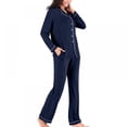 thumbnail image 3 of Automne Hiver Femmes Deux Pièces Pyjama Modal Haut et Pantalons Amples Femmes V-Cou Pantalons à Manches Longues Costume Violet 2XL, 3 of 8
