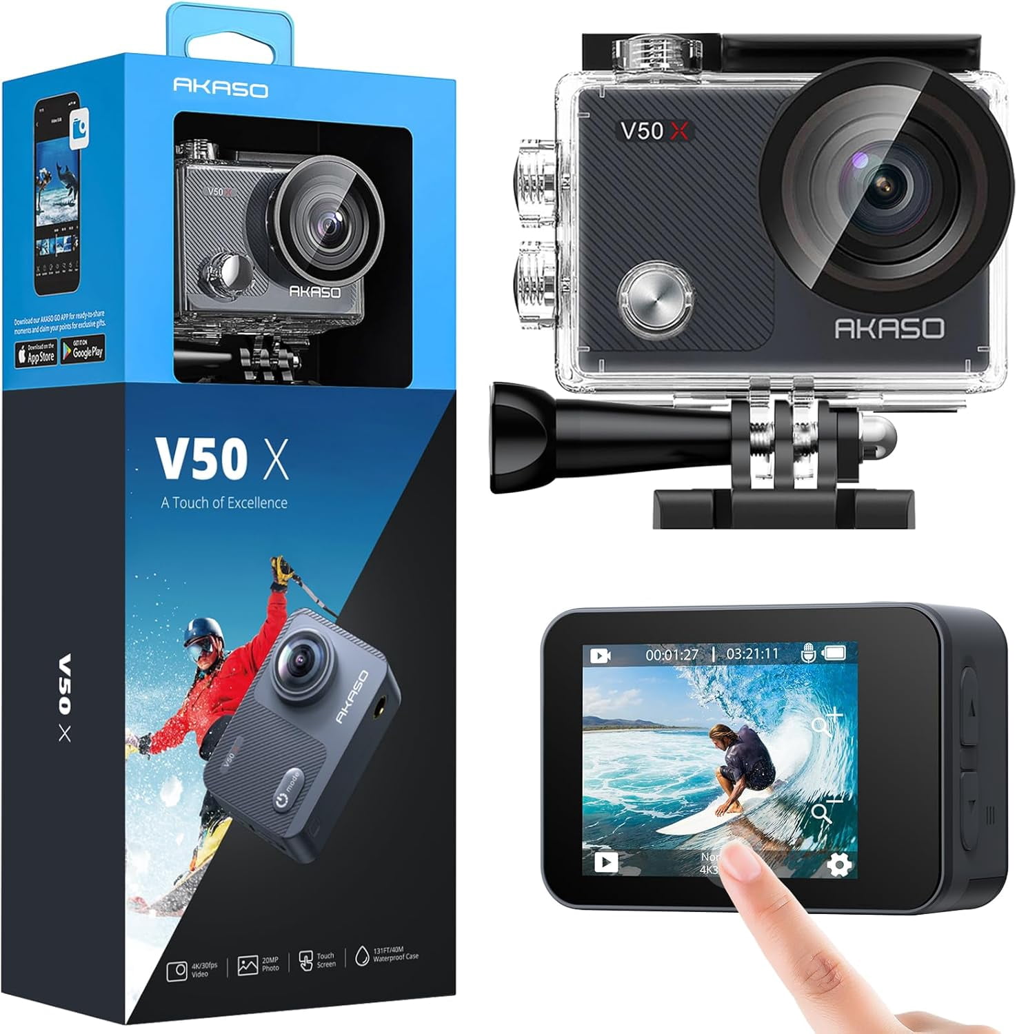 AKASO EK7000 Pro 4K Action Camera Bundle – 20MP WiFi With 7-in-1 Accessories Kit