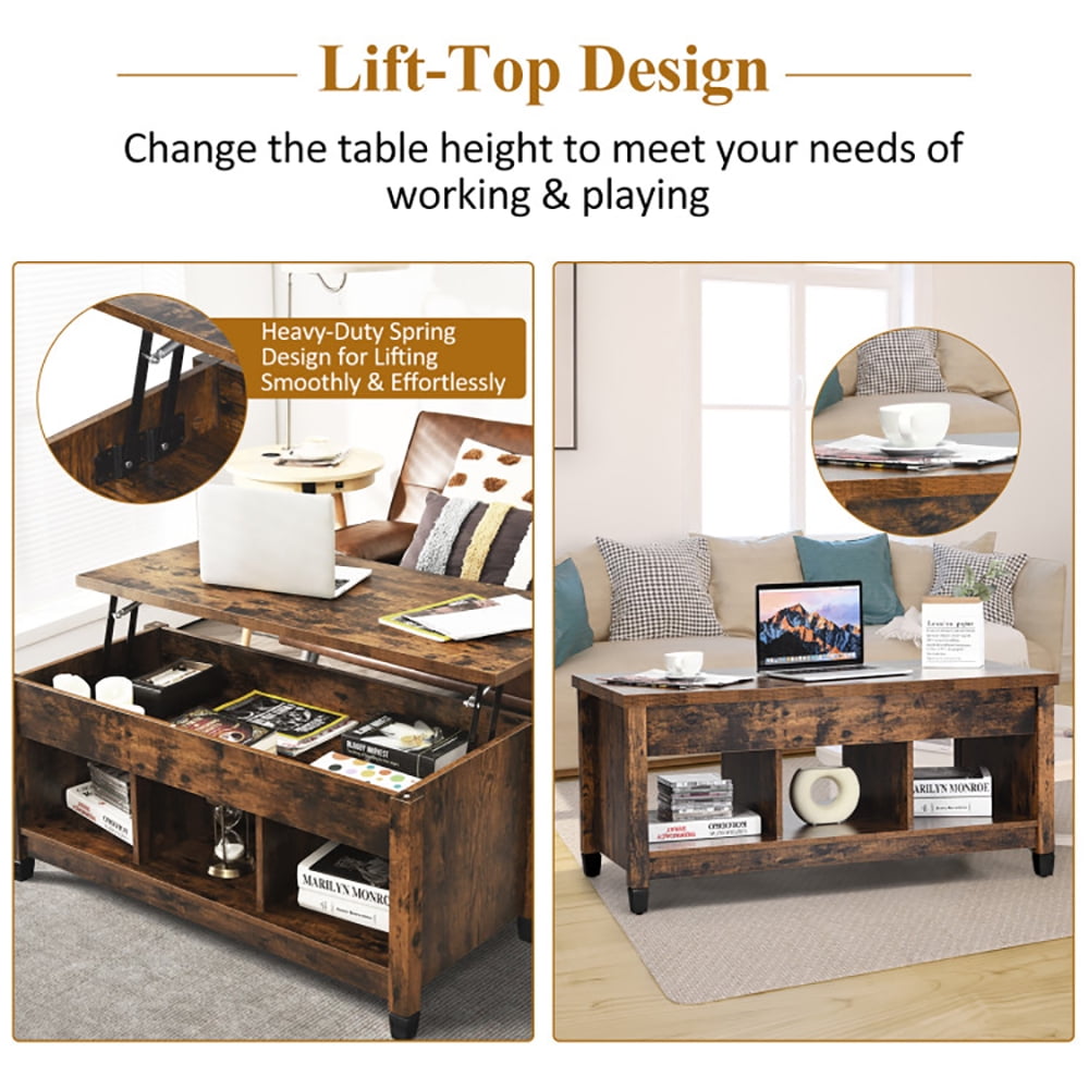 Finihen Rectangular Coffee Table, Lift Top Coffee Table with Hidden Storage Compartment, for Living Room, Reception Room, Office, Brown Finihen Rectangular Coffee Table, Lift Top Coffee Table with Hidden Storage Compartment, for Living Room, Reception Room, Office, Brown