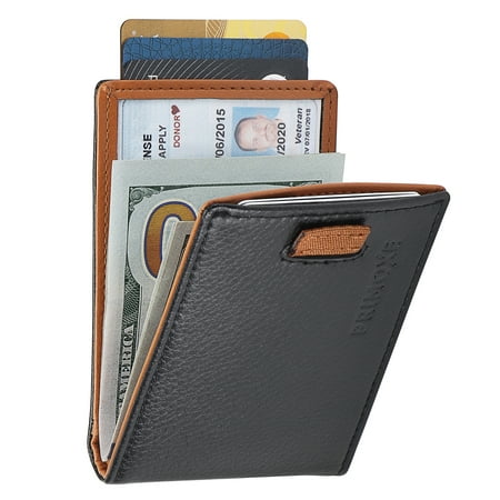 Primoxe Mens Modern Bifold Minimalistic Slim Pocket Wallet - Durable Vegan Leather with a Minimalist Design - Credit Card Pull Tabs, Removable Metal Money Clip, Card & ID Holder with RFID Blocking