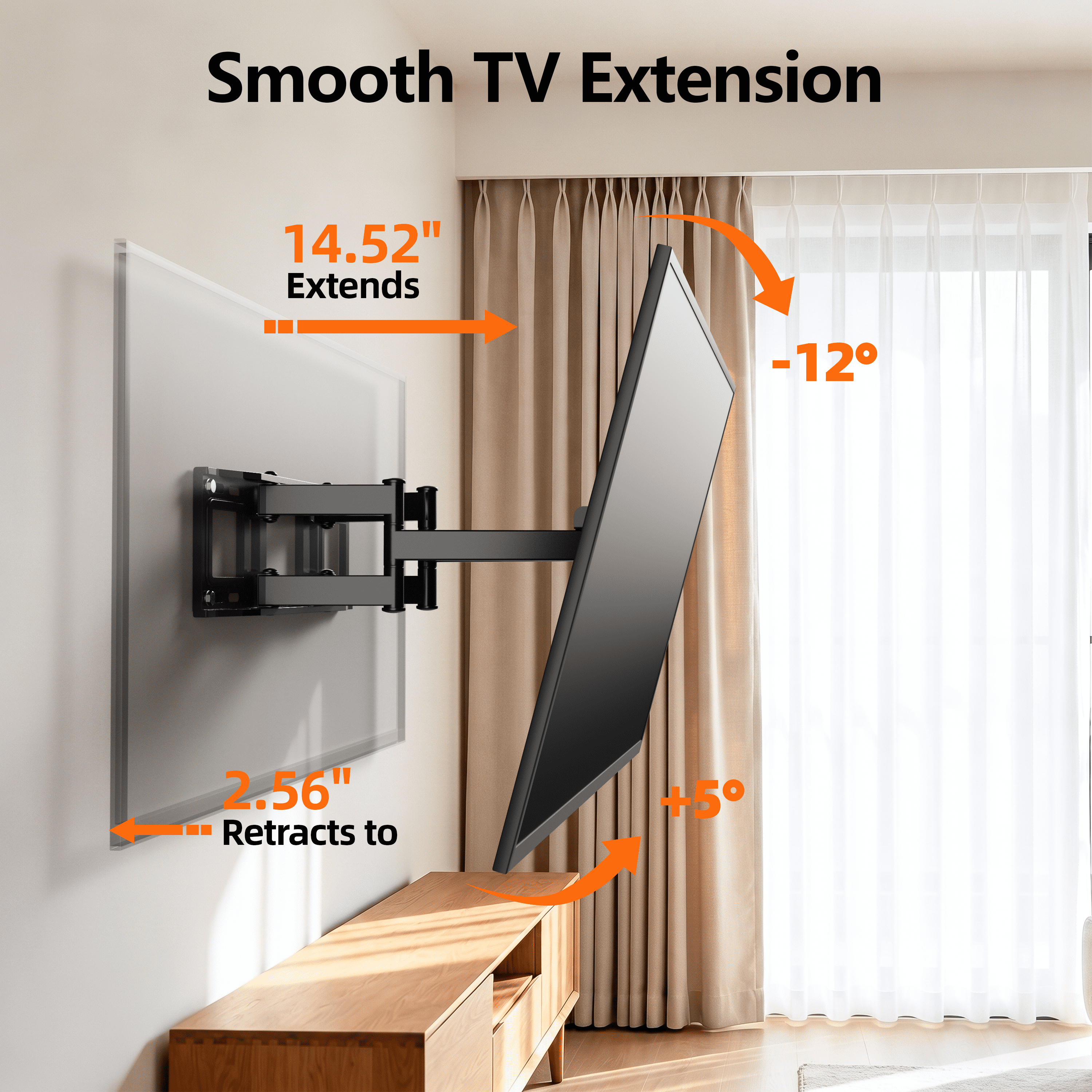 USX MOUNT Full Motion TV Wall Mount for 26-70 inch Flat & Curved TVs, Max VESA 400x400mm, Holds up to 110lbs, Fits 8"/12"/16" Wood Stud
