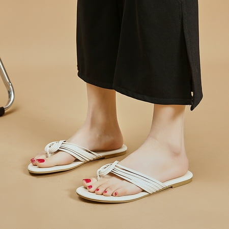 

New Thin Strap Woven Flat Slippers Women s Flip Flops Beach Sandals
