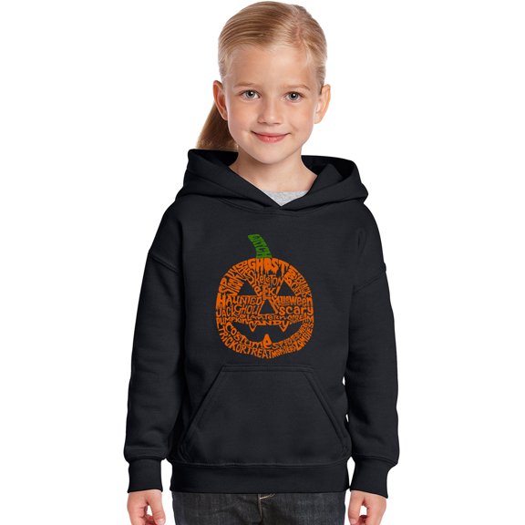 LA Pop Art Girl's Word Art Hooded Sweatshirt - Pumpkin