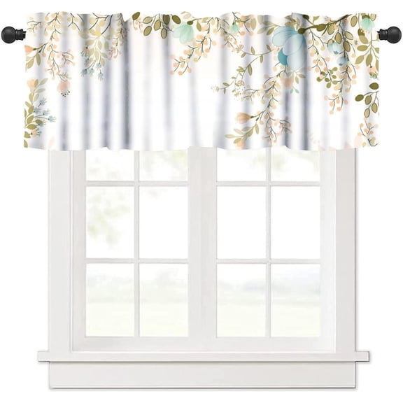 Drop Leaf Valance Kitchen Curtains Blackout Vintage Boho Floral Natural Botanicals Rod Pocket Window Treatment for Kids Bedroom Bathroom Home Decor Window Drapes 54x18inch
