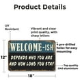 thumbnail image 2 of Welcome ish Depends Who You Are And How Long You Stay 12 Inch x 18 Inch Aluminum Metal Sign Maybe Welcome Maybe Not Perfect for Entryways Porches Living Rooms Fun Gift for Families, 2 of 6