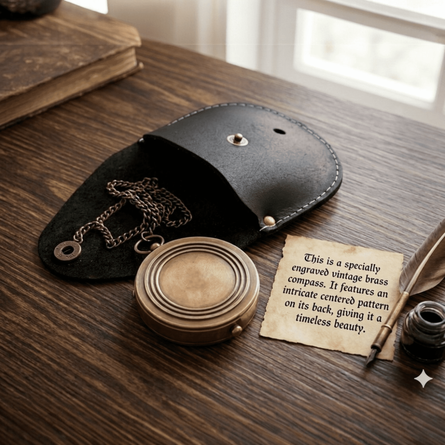 Engraved Brass Pocket Compass with Leather Case - Proverbs 3:5-6 Scripture Religious Gift - Working Nautical Compass for Men, Boys, Baptism, Confirmation, Graduation - Christian Keepsake