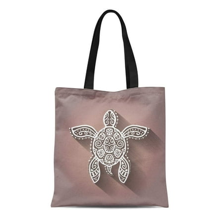 ASHLEIGH Canvas Tote Bag Polynesian Turtle Tattoo Tribal Totem Lace Pattern Ornate Reusable Shoulder Grocery Shopping Bags