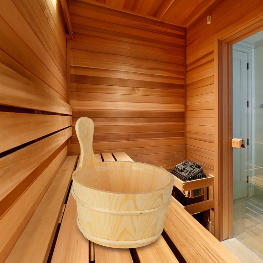 Fdit Sauna Supplies, Wood Water Bucket,Bathroom Natural Sauna Barrel