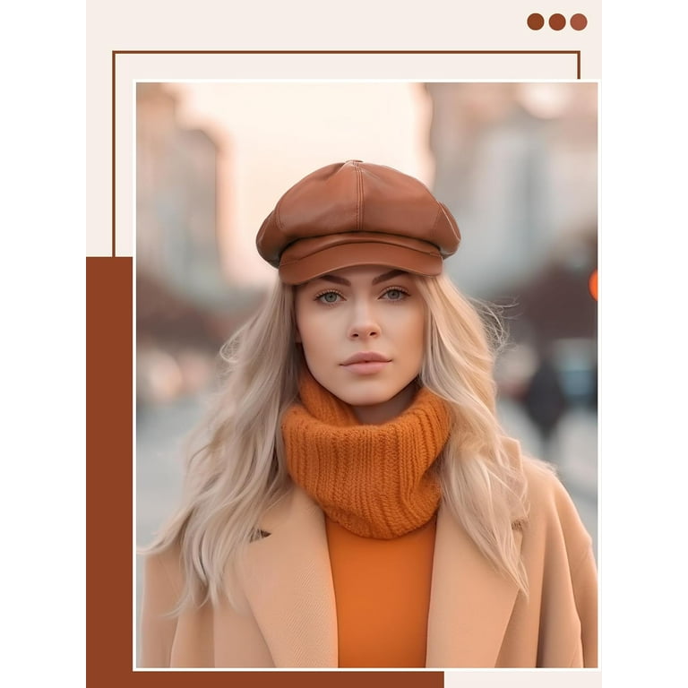 Gatsby Newsboy Caps for Women 8 Panel PU Leather Apple Cap Vintage