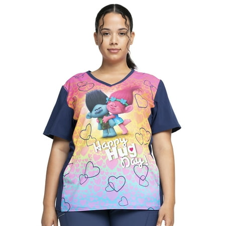 

Tooniforms Scrubs Top For Women V-Neck Print TF627 S Happy Hug Day