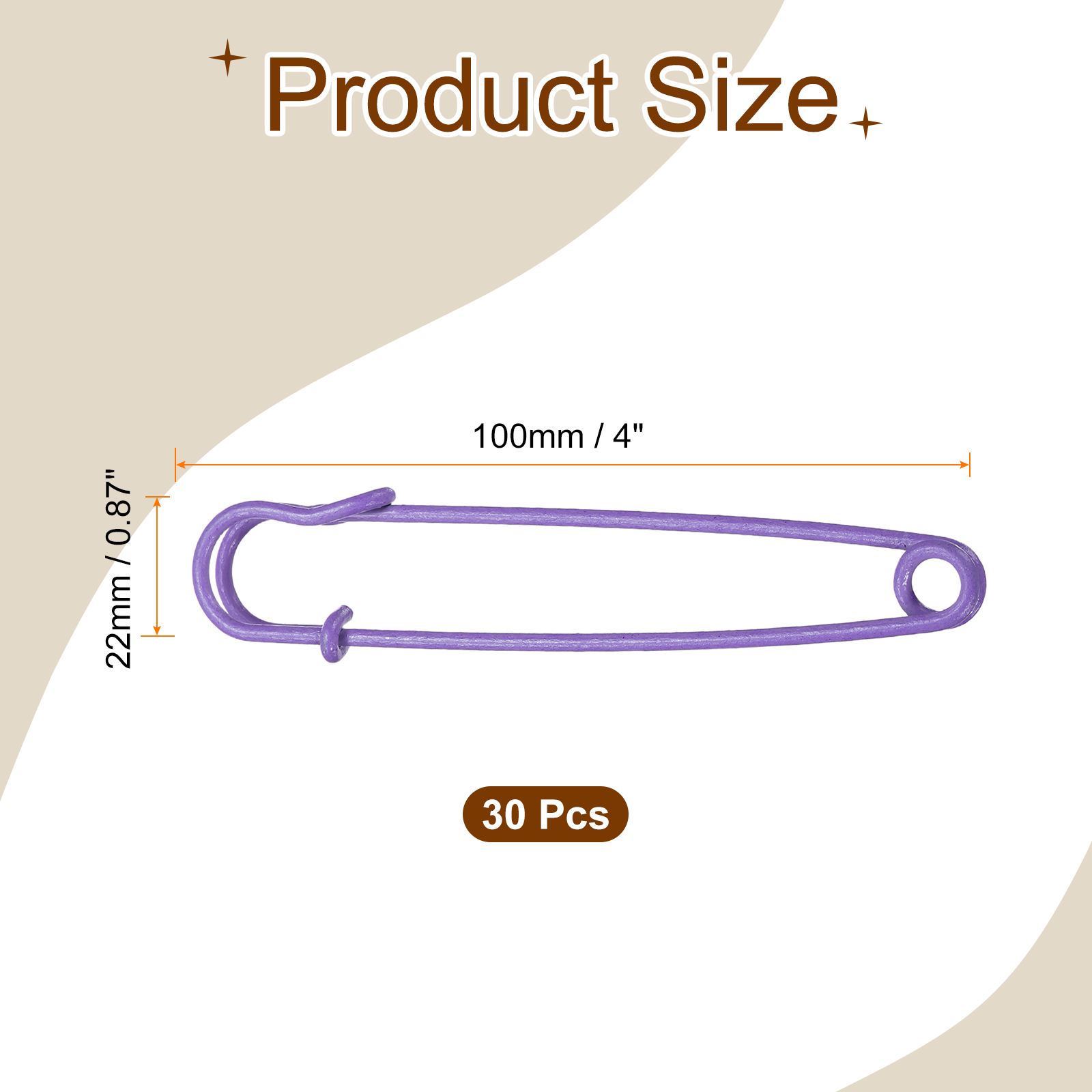 Uxcell 30pcs Safety Pins 100mm Baked Paint Large Safety Pin for Clothes, Purple