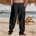 thumbnail image 3 of Zimjoy Men's Dress Pants Summer Wide Leg Linen Pants Breathable Casual Basic Trousers with Belt Loop, Black L, 3 of 4