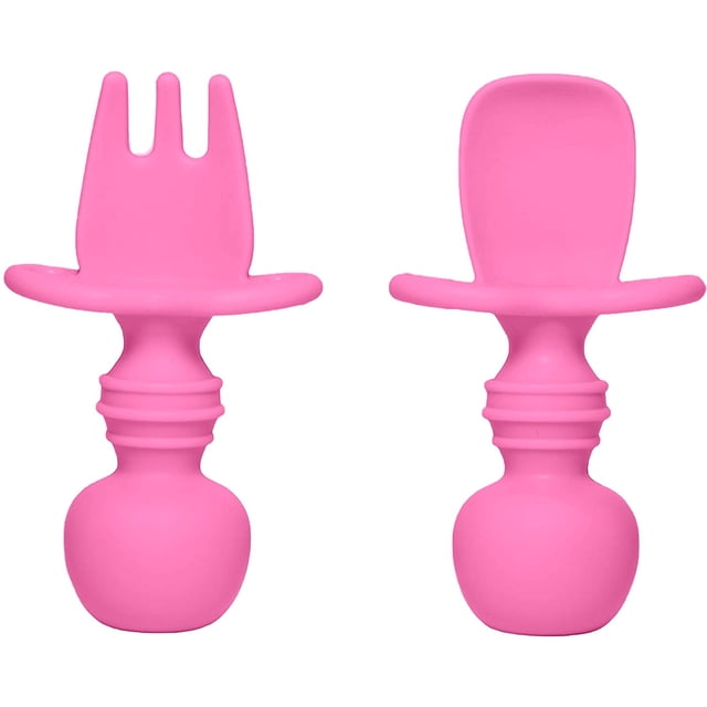 Tenedor y cuchara de silicona para bebés, juego de destete LED para bebés, etapa 1 durante 6 meses (P