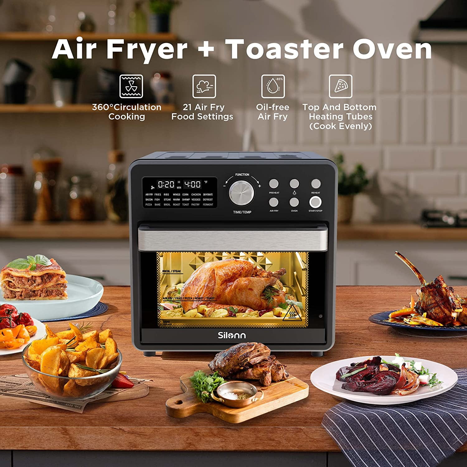 16-in-1 Air Fryer Oven, 13 Quart Airfryer Toaster Oven Combo