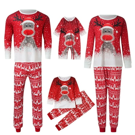 

ERTUTUYI Women Mom Christmas Deer Print Long Sleeve Tops And Pants 2PC Set Outfirs Family Matching Pajamas Sleepwear Clothes Red L