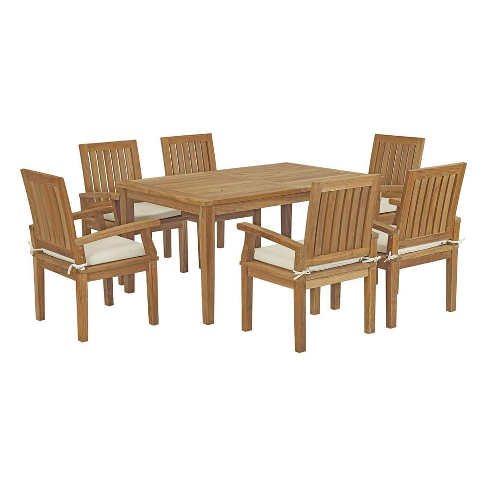 Modway Marina 7 Piece Outdoor Patio Teak Outdoor Dining Set in Natural