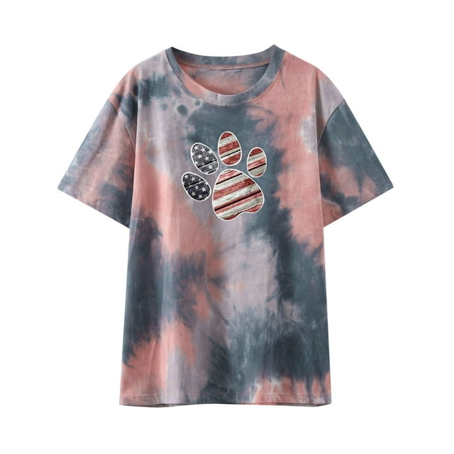 Chandails de la Fête de l'Indépendance pour Femmes, Teinture sur Nœuds, Manches Courtes, Tuniques Imprimées Étoiles et Rayures, Hauts Décontractés d'Été, Blouse, T-Shirt
