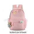 thumbnail image 2 of Polka Dots School Backpack, Cute Star Decoration Backpack with Adjustable Side Pockets, Lightweight School Bookbag with Pendant for Travel College, Pink, 2 of 10