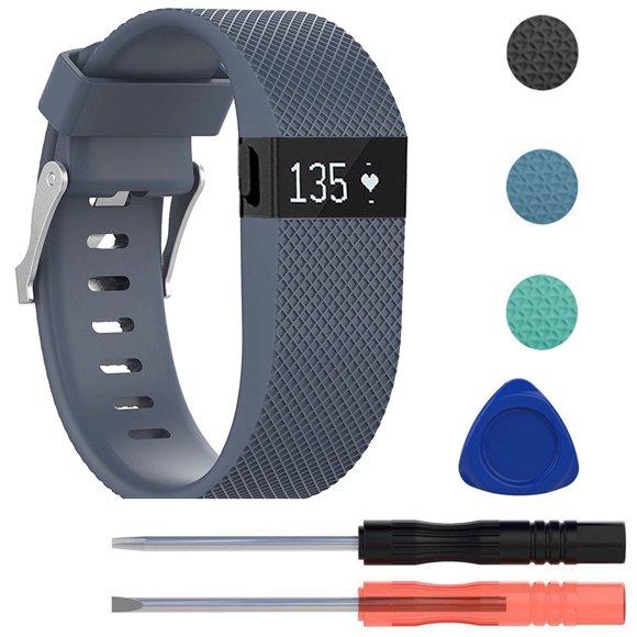 Bracelet de Rechange avec Boucle Métallique pour Fitbit Charge HR Traqueur de Mise en Forme, avec Trousse d'Outils Tournevis, Bracelet Noir/gris/vert/violet Grande Taille
