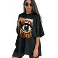 thumbnail image 3 of Plus Size Shirt for Women Black Tops for Women Oversized Short Sleeves Shirt for Women Eyes 2 T Shirt Crewneck Shirt for Women L, 3 of 5