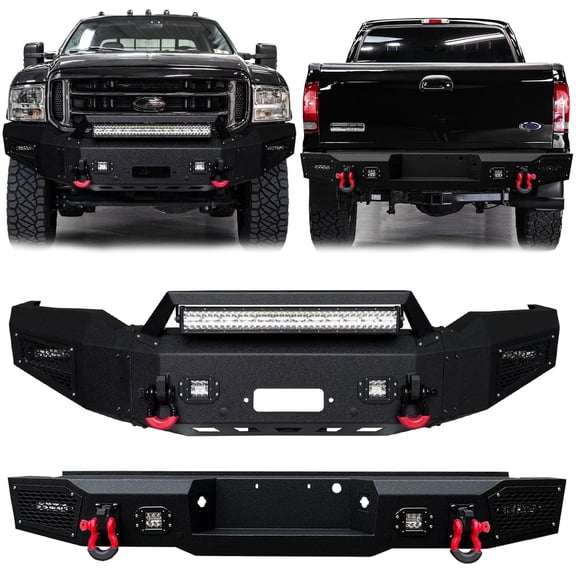 Vijay Comptible with 1999-2000-2001-2002-2003-2004 Ford F250/F350 Super Duty Front and Rear Bumper with Aluminum LED Lights and D-Rings