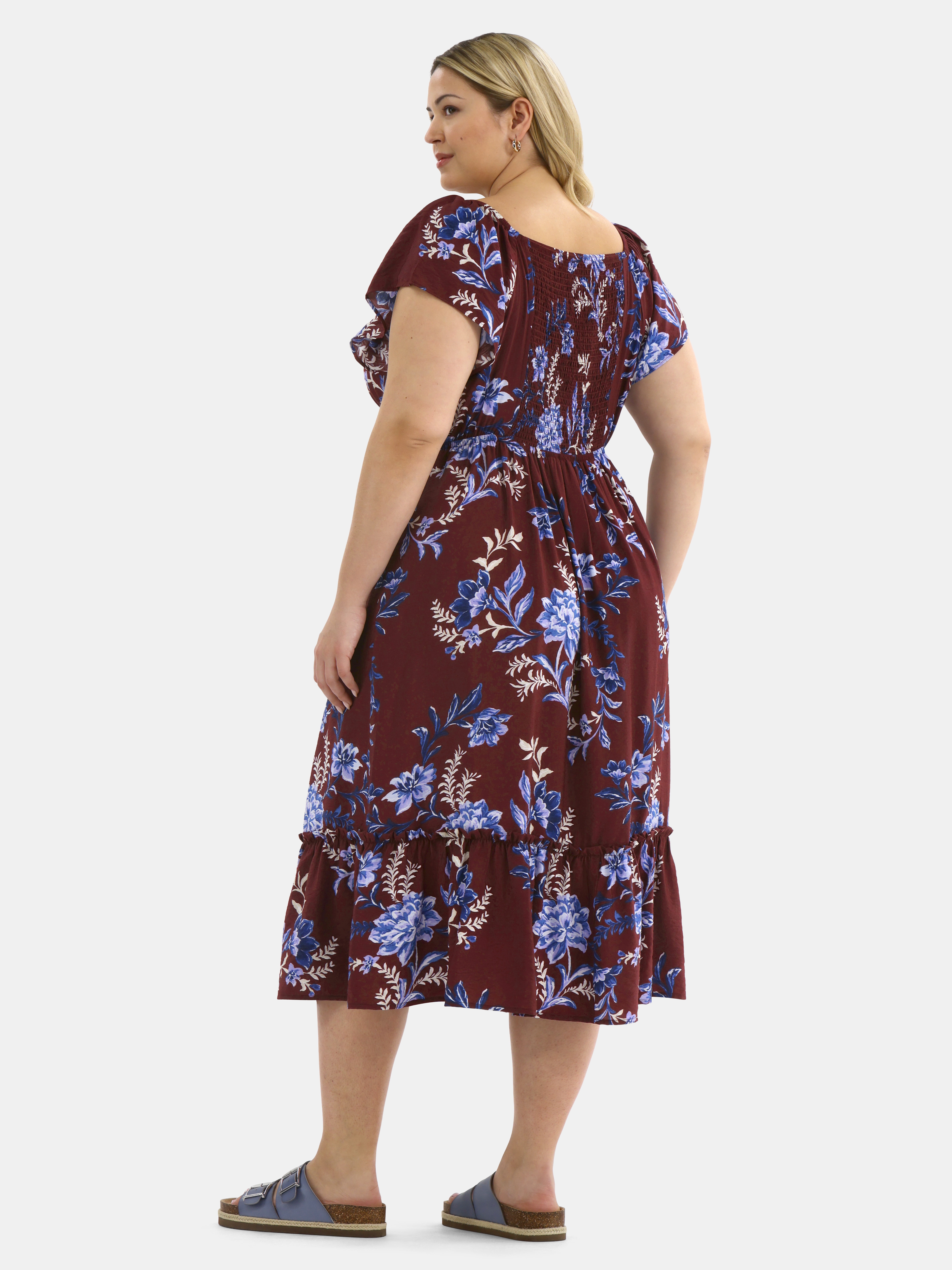 Terra & Sky Women's Plus Flutter Sleeve Midi Tiered Dress, Sizes 0X-5X