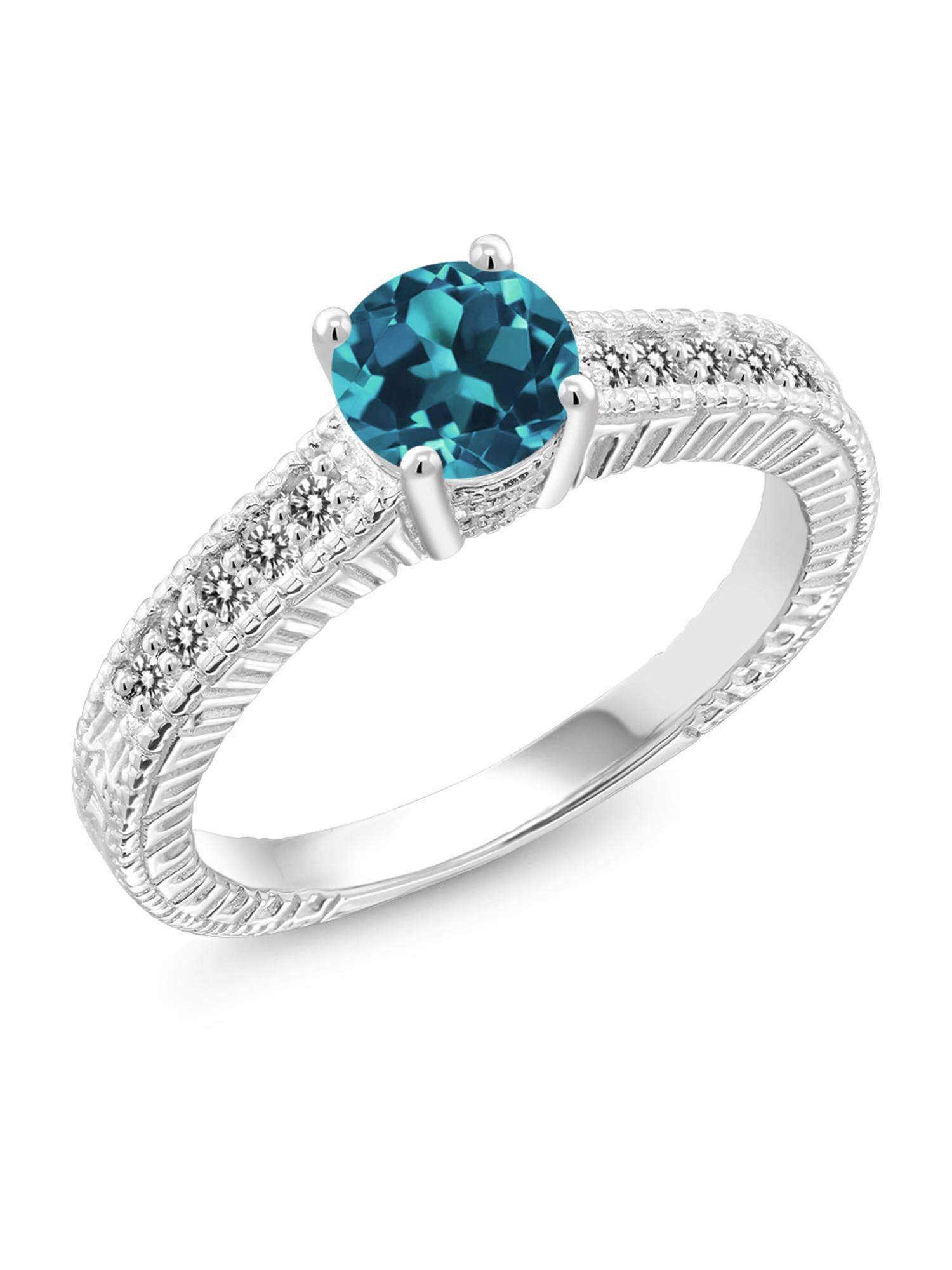 1.25 Ct Round London Blue Topaz G/H Diamond 925 Sterling Silver Ring
