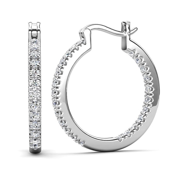 Cate & Chloe Margot 18k White Gold Plated 24mm Hoop Earrings with Simulated Diamonds Gift for Women