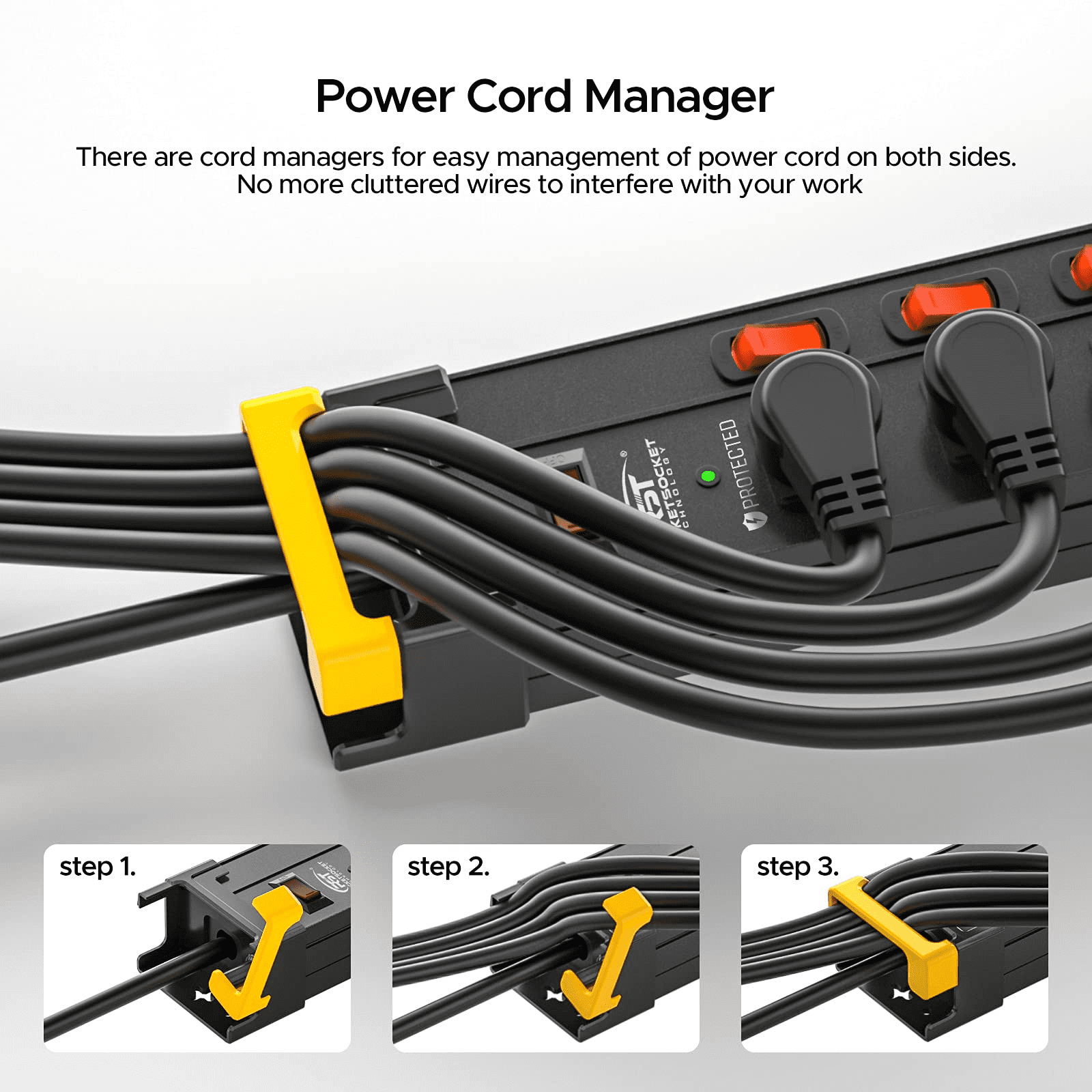 CRST 12 Outlets Heavy Duty Long Power Strip Surge Protector Individual Switches with Cord Manager 14/3 SJT 9 Feet Long Extension Cord, Black