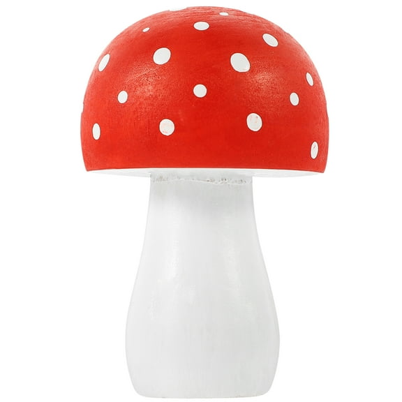 SOPOTUTU Red Wooden Mushroom Statue Garden Decor Indoor Outdoor Home Shelf Decorative Figurine