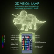 TiokMc 3D Dinosaur Night Light for Kids, 16-Color Changing Lamp with Timer, Remote & Smart Touch, 3 Patterns, Bedroom Decor for Boys and Girls