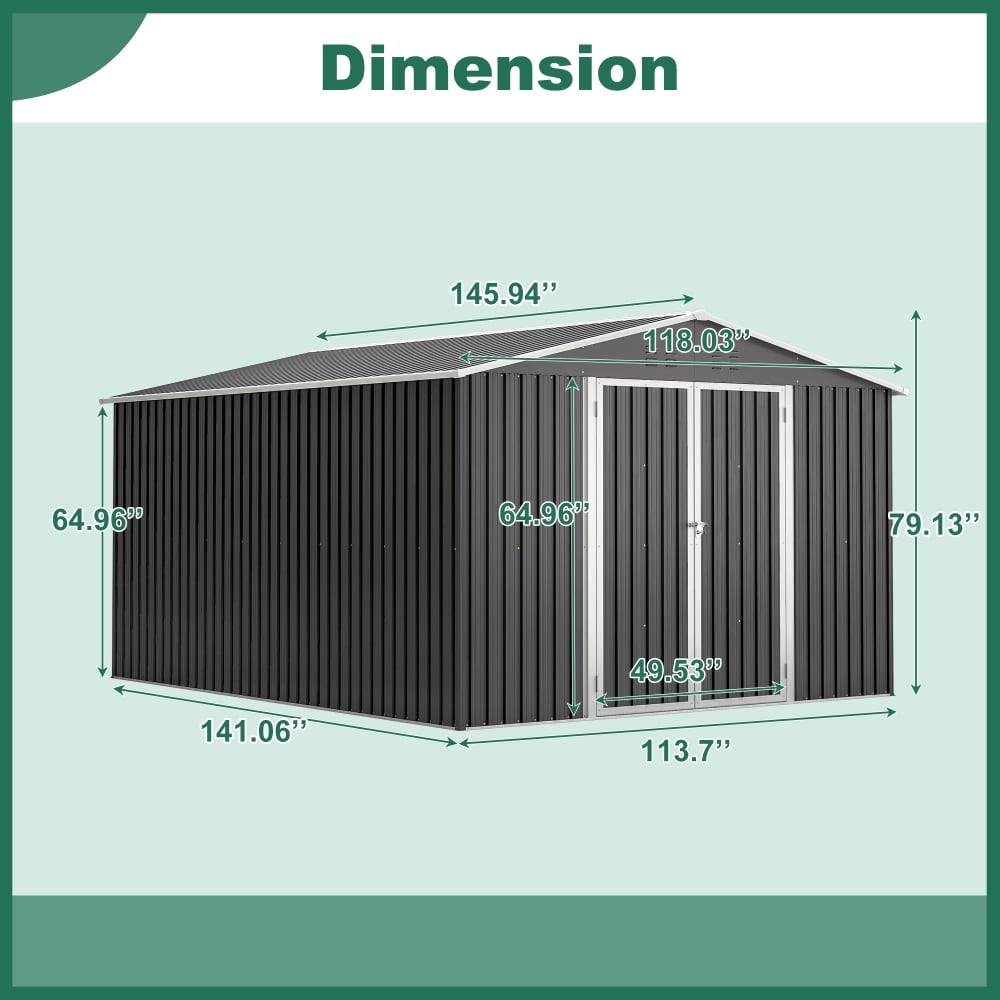 10x12 FT Metal Outdoor Storage Shed – Large Utility Tool Shed with Lockable Doors and Reinforced Frame, Black Garden Storage for Backyard & Patio