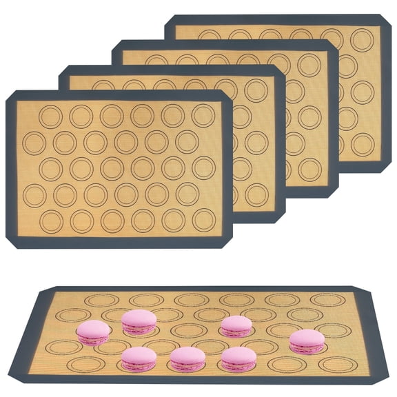 4Pcs Macaron Baking Mats (16.6x11.6inch) Non-Stick Silicone, Reusable, Heat-Resistant, Dishwasher Safe Gray