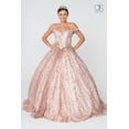 thumbnail image 2 of Women's Elizabeth K Off Shoulder Glitter Ball Gown Gl2831 Champagne Goldish Beige Size XS, 2 of 5