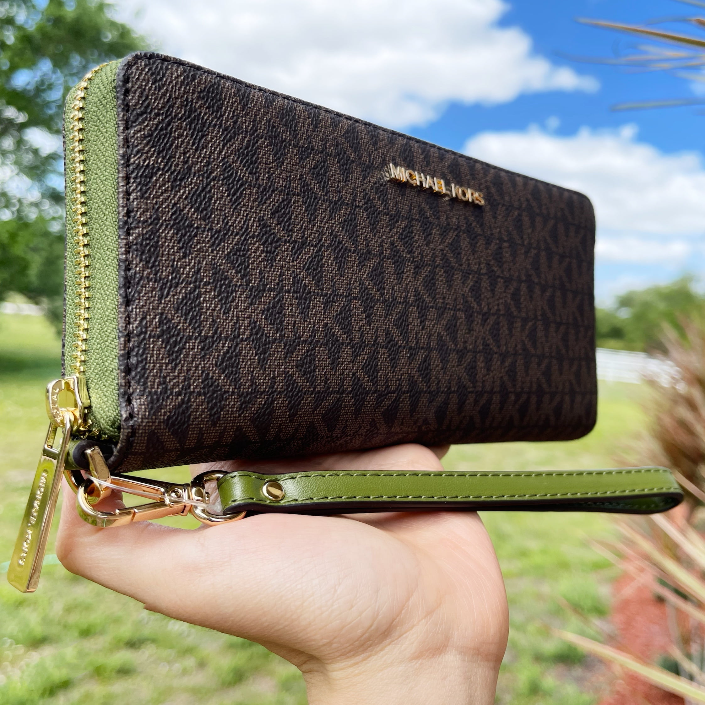 Michael Kors Jet Set Large Continental Wallet Wristlet Brown Mk 