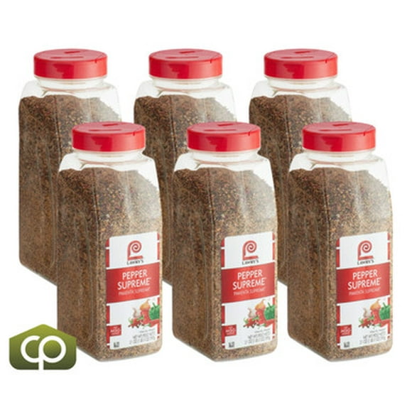 Lawry's Pepper Supreme Seasoning – Bold Multi-Pepper Blend & Sweet Crimson Bell Pepper Flecks, 21 oz. Commercial Shaker Bottles – Wholesale 6/Case Foodservice Bulk Master Pack