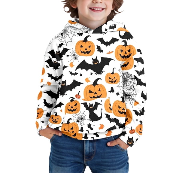 Gunia Pumpkin Toddler Boys Girls Halloween Sweatshirts Long Sleeve Hooded Sweatshirt Pullover Comfortable Stylish Hoodie Fall Winter Pullover Tops Clothes White 3-4 Years