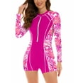 thumbnail image 3 of Women's Zipper Boyleg Bathing Suits Long Sleeve One Piece Rash Guard Swimsuits UPF 50+ Surfing Athletic Swimwear Printed Beach Holiday Boyshort Bodysuit, 3 of 6