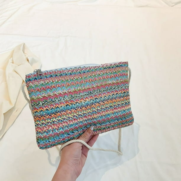 Zhuge Bolso de hombro tejido para mujer, bolso de mano tejido, bolso de mano tejido elegante para playa de verano, bolsos de hombro de 10,62 x 0,39 x 7,08 pulgadas (rosa)